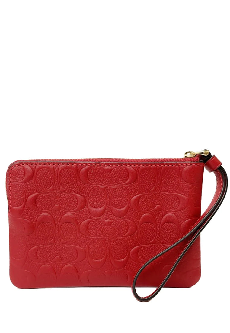 Coach Corner Zip Wristlet In Signature Leather - Red