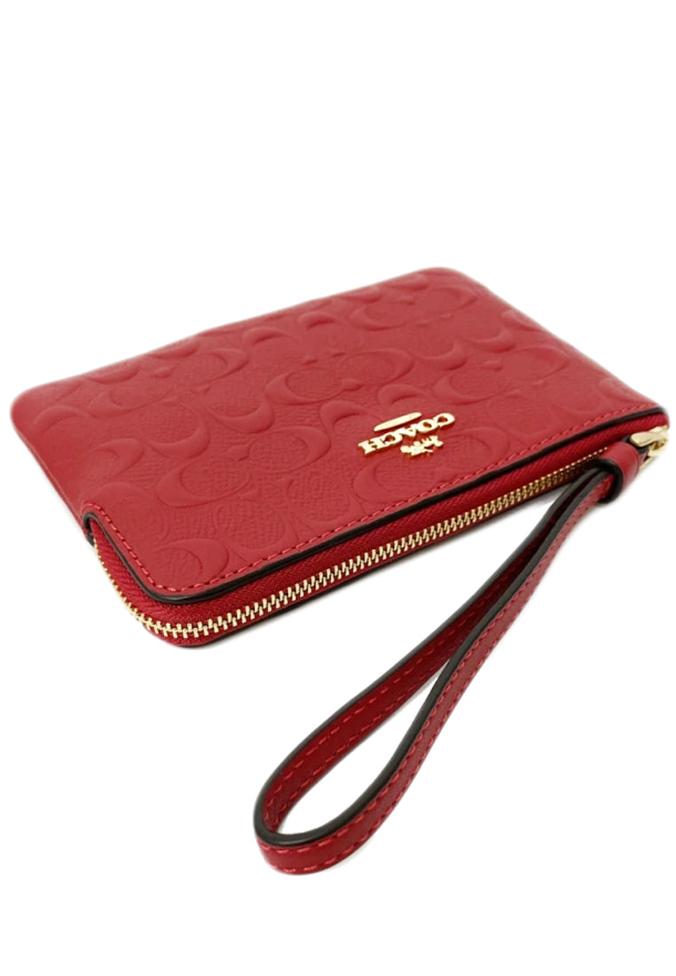 Coach Corner Zip Wristlet In Signature Leather - Red