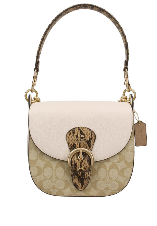 Coach Kleo Shoulder Bag 23 In Blocked Signature Canvas - Light Brown/White