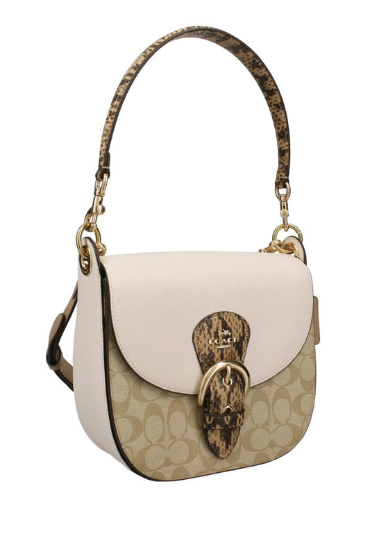 Coach Kleo Shoulder Bag 23 In Blocked Signature Canvas - Light Brown/White