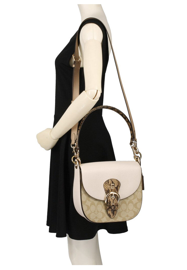 Coach Kleo Shoulder Bag 23 In Blocked Signature Canvas - Light Brown/White