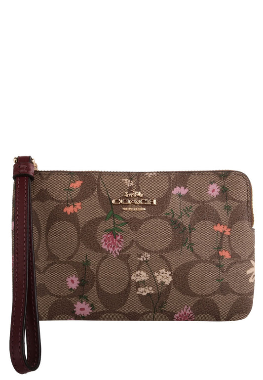 Coach Corner Zip Wristlet With Wildflower Print - White/Multi