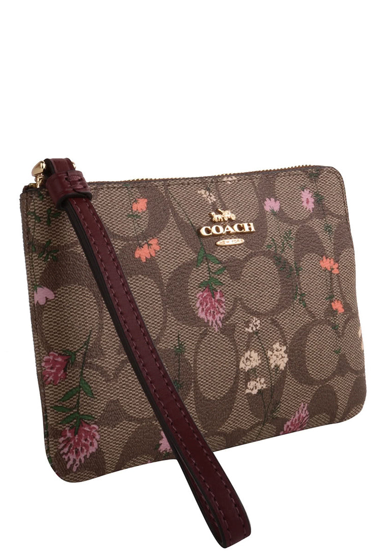 Coach Corner Zip Wristlet With Wildflower Print - White/Multi