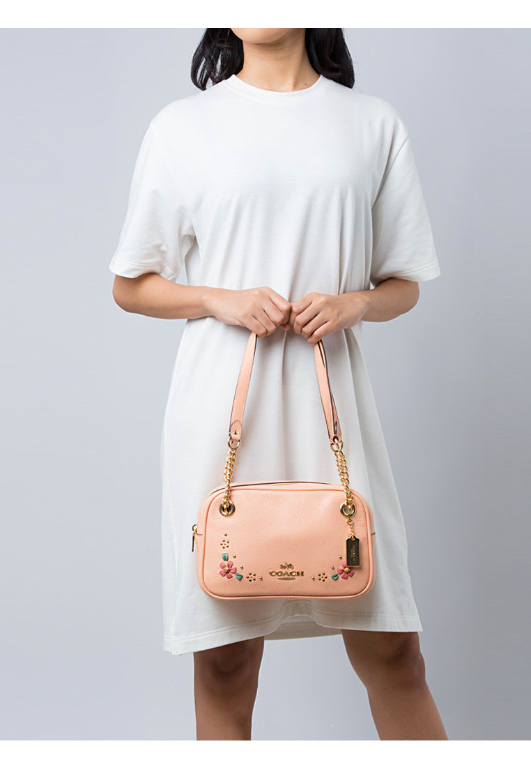 Coach Cammie Chain Shoulder Bag With Floral Whipstitch - Faded Blush/Multi