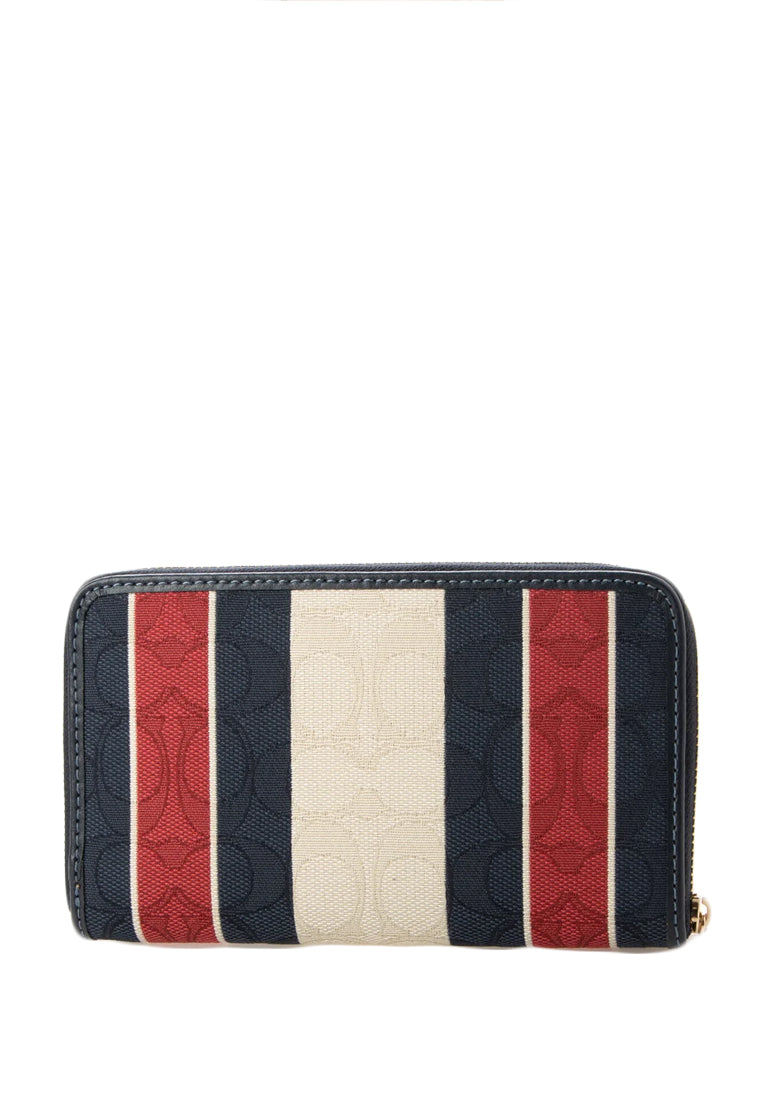 Coach Medium ID Zip Around Wallet In Signature Jacquard With Stripes - Blue/Red/White