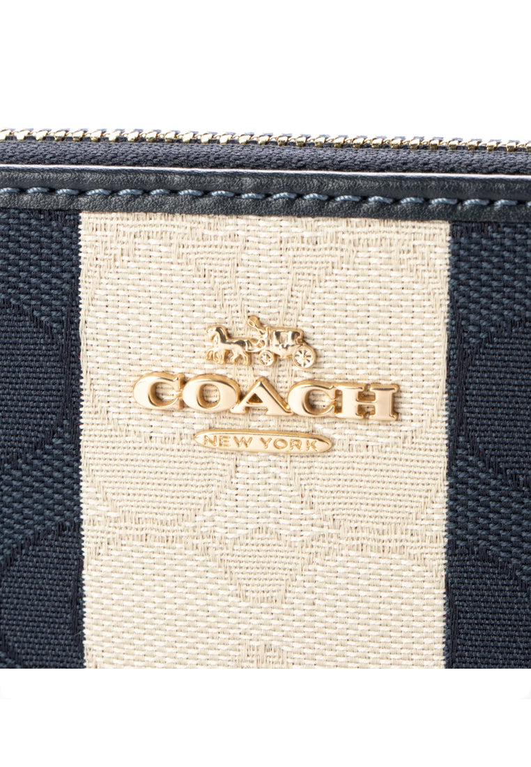Coach Medium ID Zip Around Wallet In Signature Jacquard With Stripes - Blue/Red/White