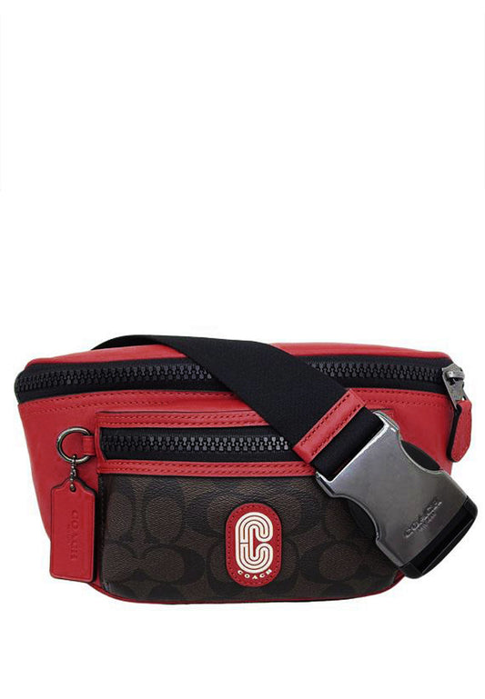 Coach Mens Westway Belt Bag In Colorblock Signature Canvas With Coach Patch - Mahogany/Red