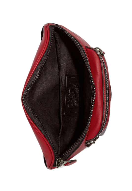 Coach Mens Westway Belt Bag In Colorblock Signature Canvas With Coach Patch - Mahogany/Red