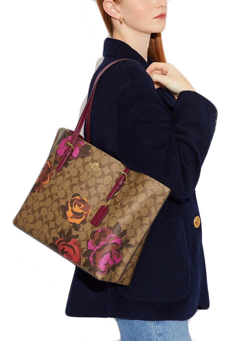 Coach Mollie Tote In Signature Canvas With Jumbo Floral Print - Brown/Multi