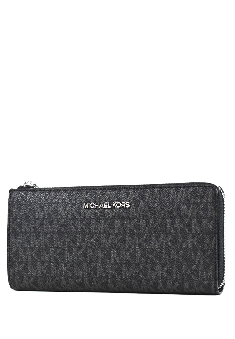 Michael Kors Jet Set Travel Large Signature Three Quarter Zip Wallet In Signature - Black