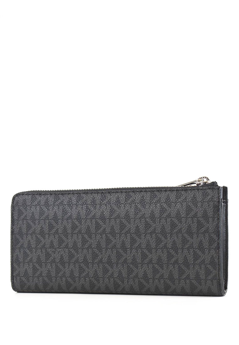 Michael Kors Jet Set Travel Large Signature Three Quarter Zip Wallet In Signature - Black