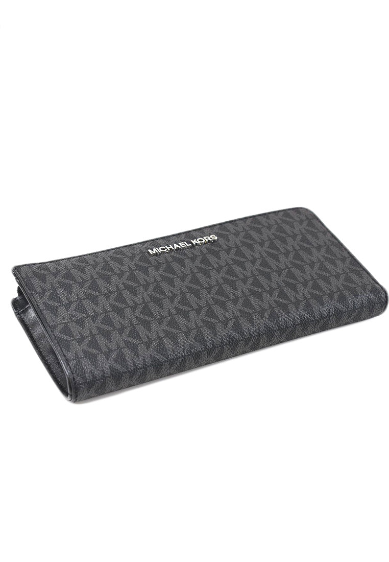 Michael Kors Jet Set Travel Large Signature Three Quarter Zip Wallet In Signature - Black