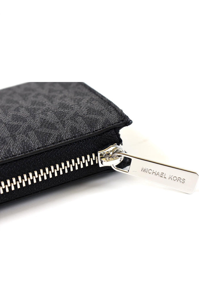 Michael Kors Jet Set Travel Large Signature Three Quarter Zip Wallet In Signature - Black