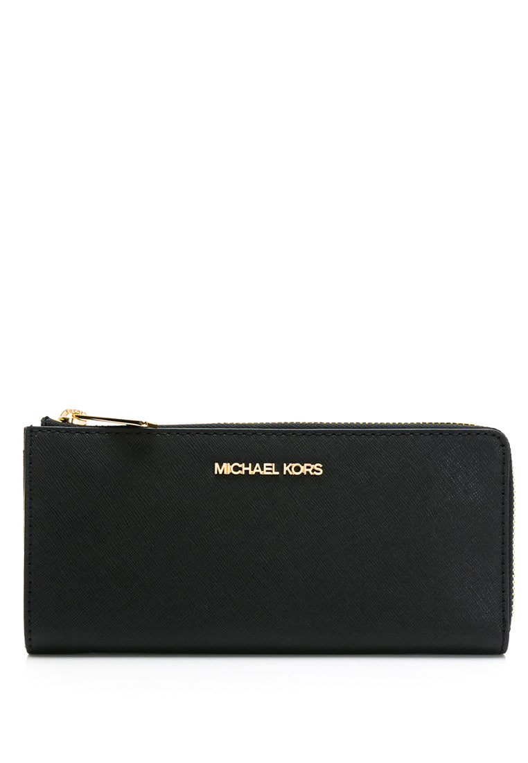 Michael Kors Jet Set Travel Large Saffiano Leather Quarter Zip Wallet - Black