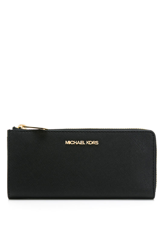 Michael Kors Jet Set Travel Large Saffiano Leather Quarter Zip Wallet - Black