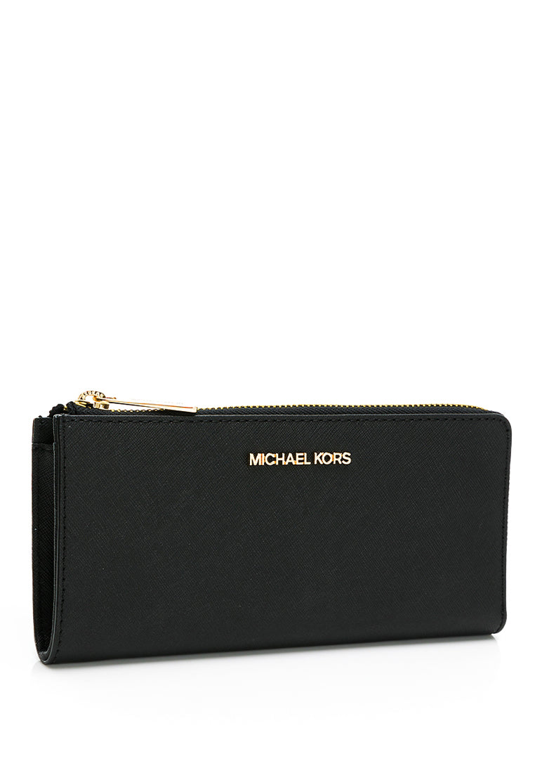 Michael Kors Jet Set Travel Large Saffiano Leather Quarter Zip Wallet - Black