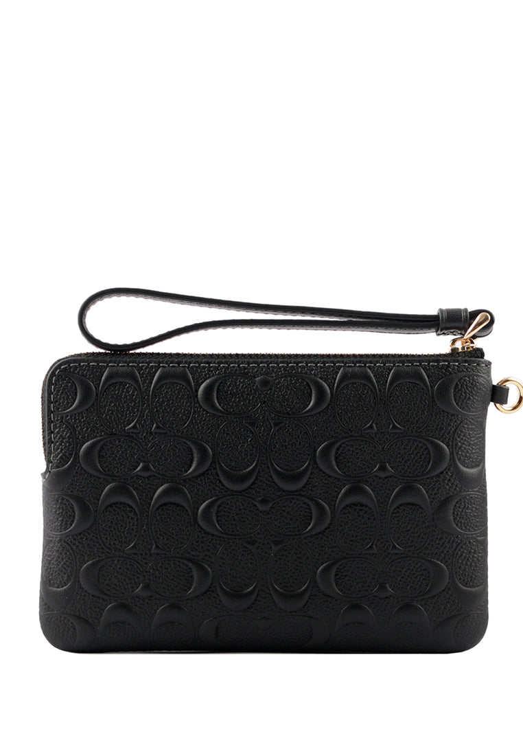 Coach Boxed Corner Zip Wristlet In Signature Leather - Black