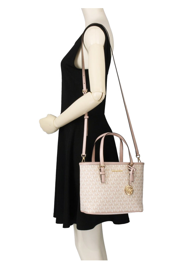 Michael Kors Jet Set Travel Extra-Small Logo Top-Zip Tote Bag - Vanilla/Pink