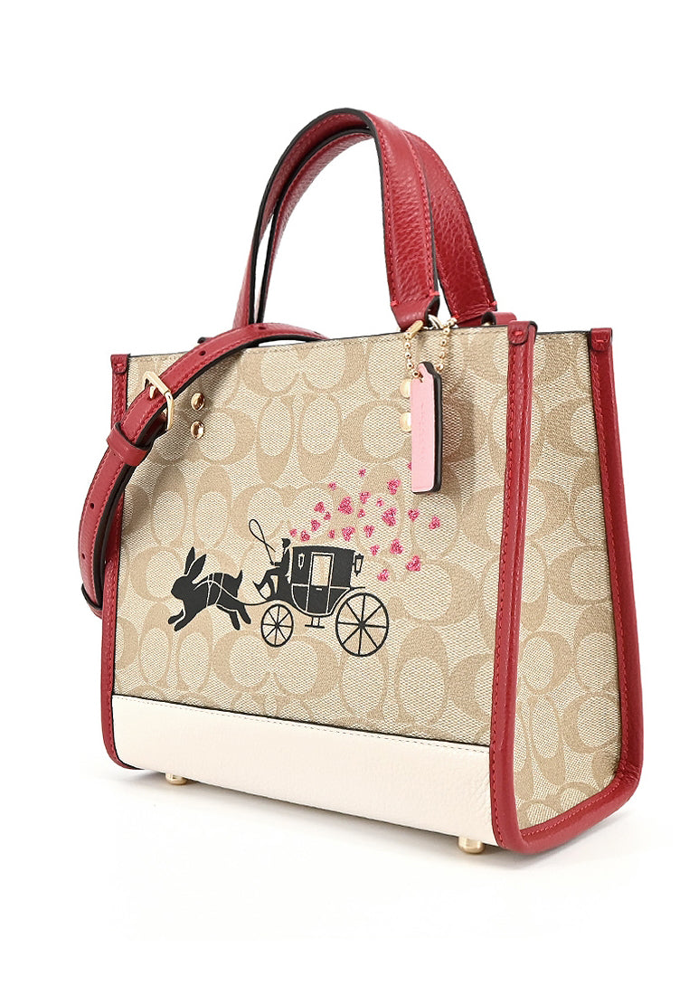 Coach Lunar New Year Dempsey Tote 22 In Signature Canvas With Rabbit And Carriage - Light Brown/Multi