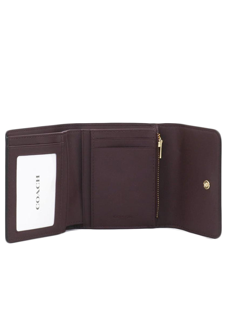 Coach Small Trifold Wallet In Blocked Signature Canvas - Dark Brown