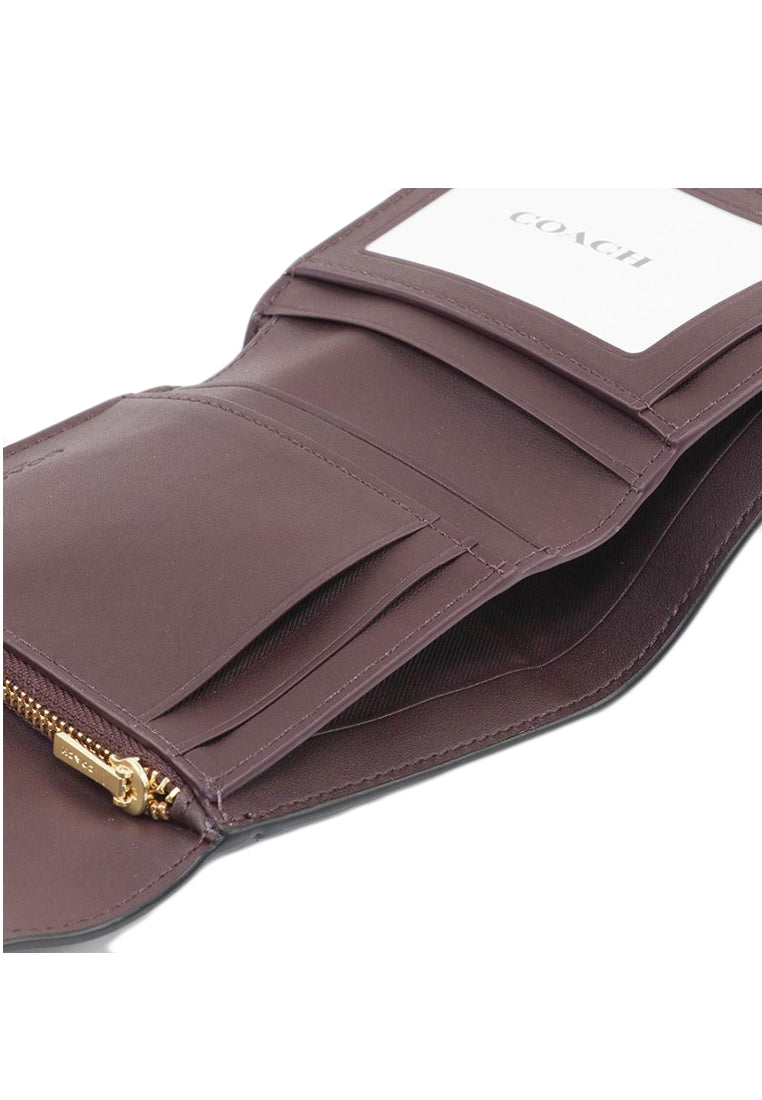 Coach Small Trifold Wallet In Blocked Signature Canvas - Dark Brown