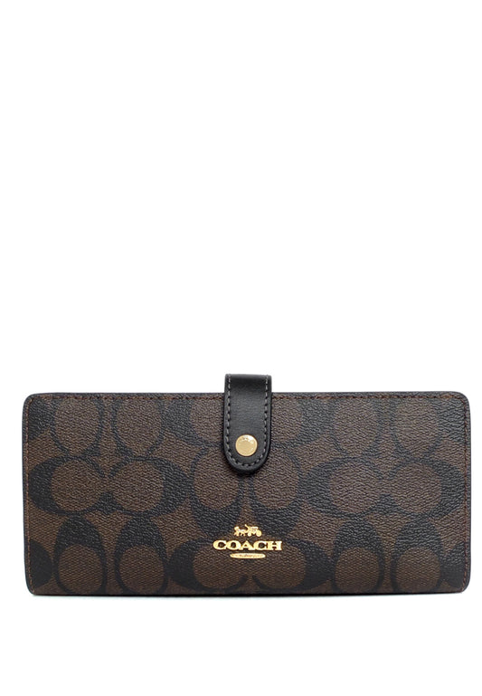 Coach Slim Wallet In Signature Canvas - Dark Brown