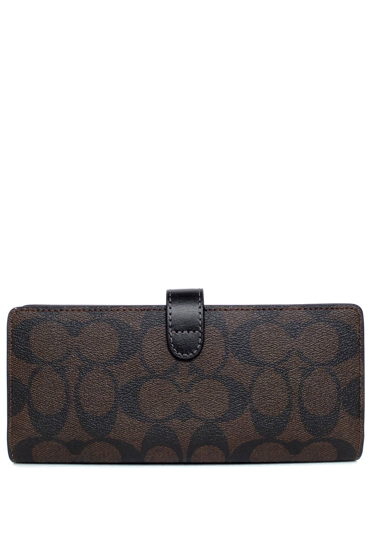 Coach Slim Wallet In Signature Canvas - Dark Brown
