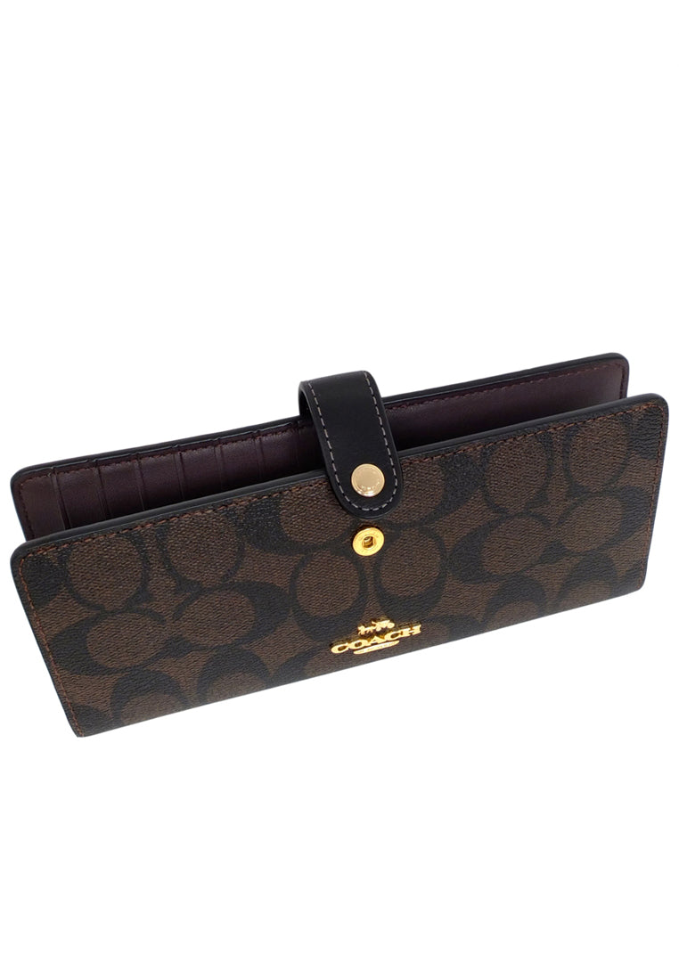 Coach Slim Wallet In Signature Canvas - Dark Brown