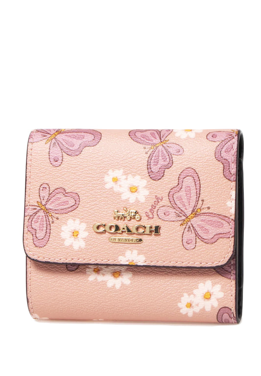 Coach Small Trifold Wallet With Lovely Butterfly Print - Shell Pink/Multi