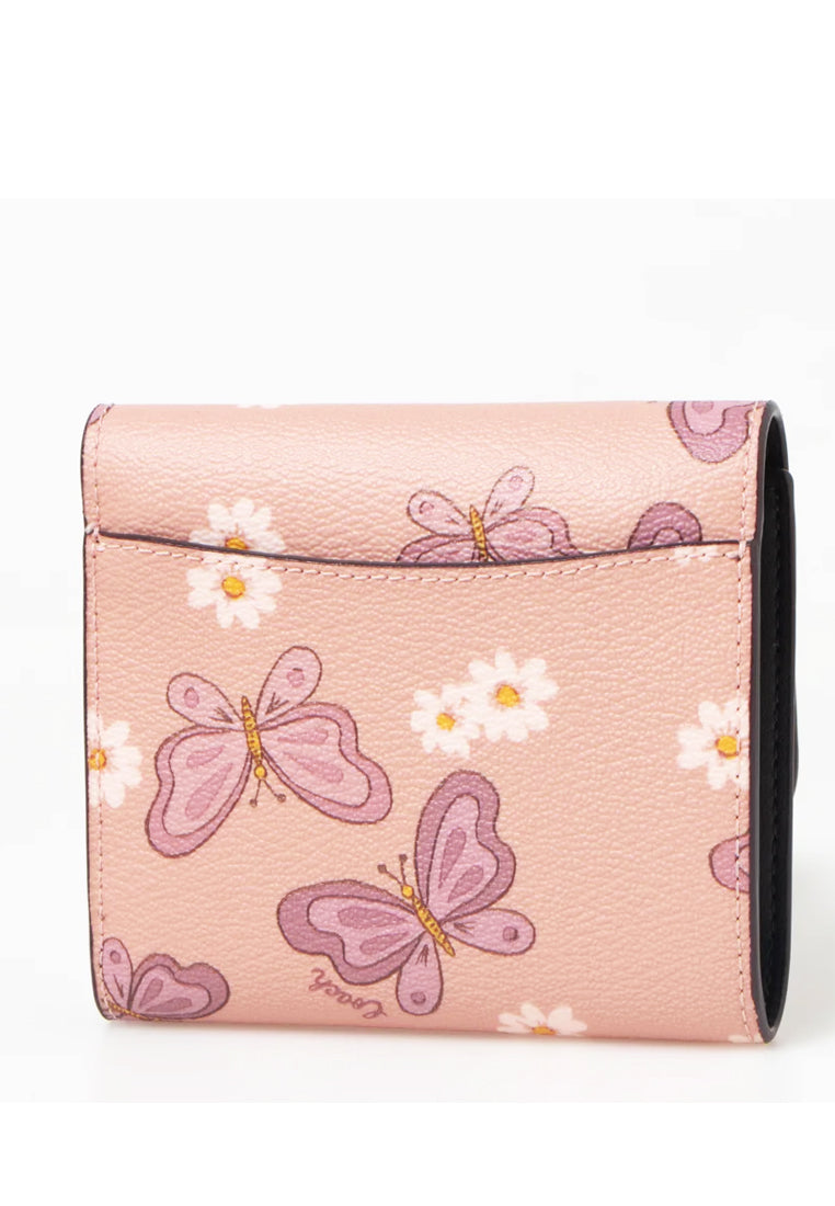 Coach Small Trifold Wallet With Lovely Butterfly Print - Shell Pink/Multi