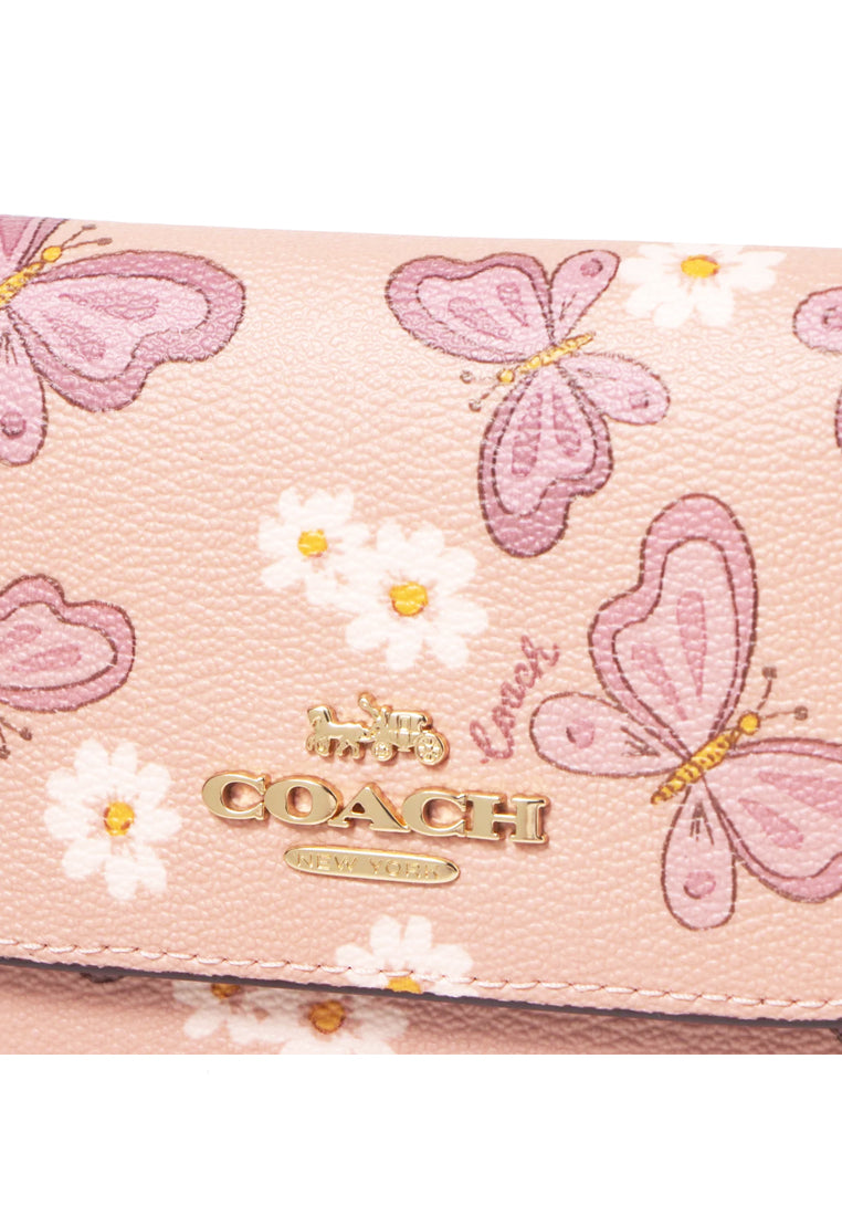 Coach Small Trifold Wallet With Lovely Butterfly Print - Shell Pink/Multi
