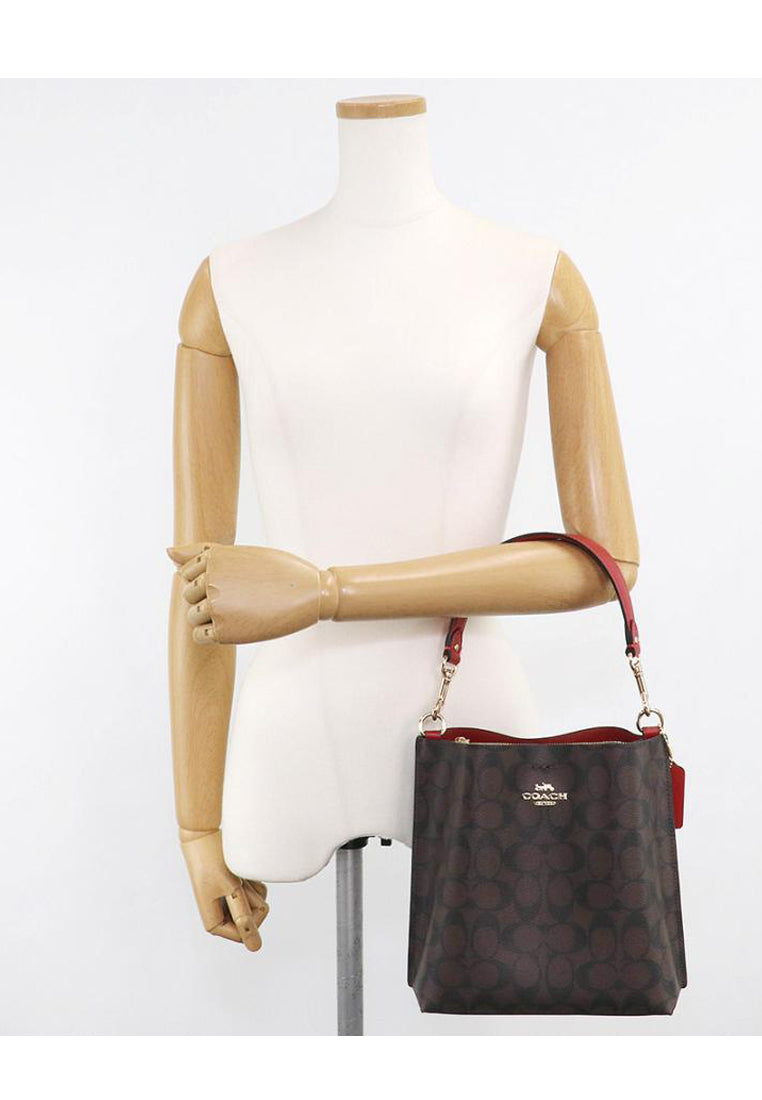 Coach Mollie Bucket Bag 22 In Signature Canvas - Dark Brown/Red