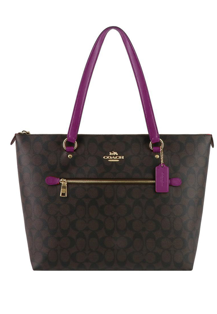 Coach Gallery Tote In Signature Canvas - Dark Brown/Purple