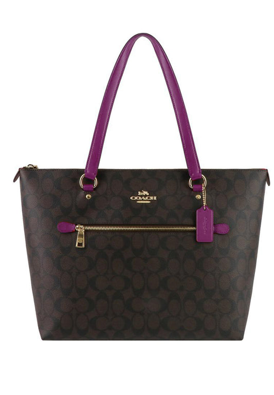 Coach Gallery Tote In Signature Canvas - Dark Brown/Purple