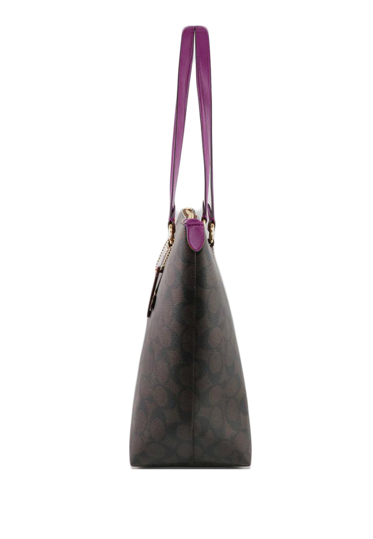 Coach Gallery Tote In Signature Canvas - Dark Brown/Purple