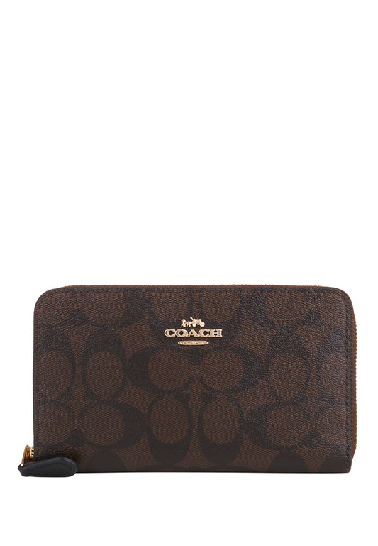 Coach Medium ID Zip Wallet In Signature Canvas - Dark Brown