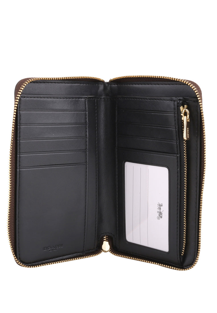 Coach Medium ID Zip Wallet In Signature Canvas - Dark Brown