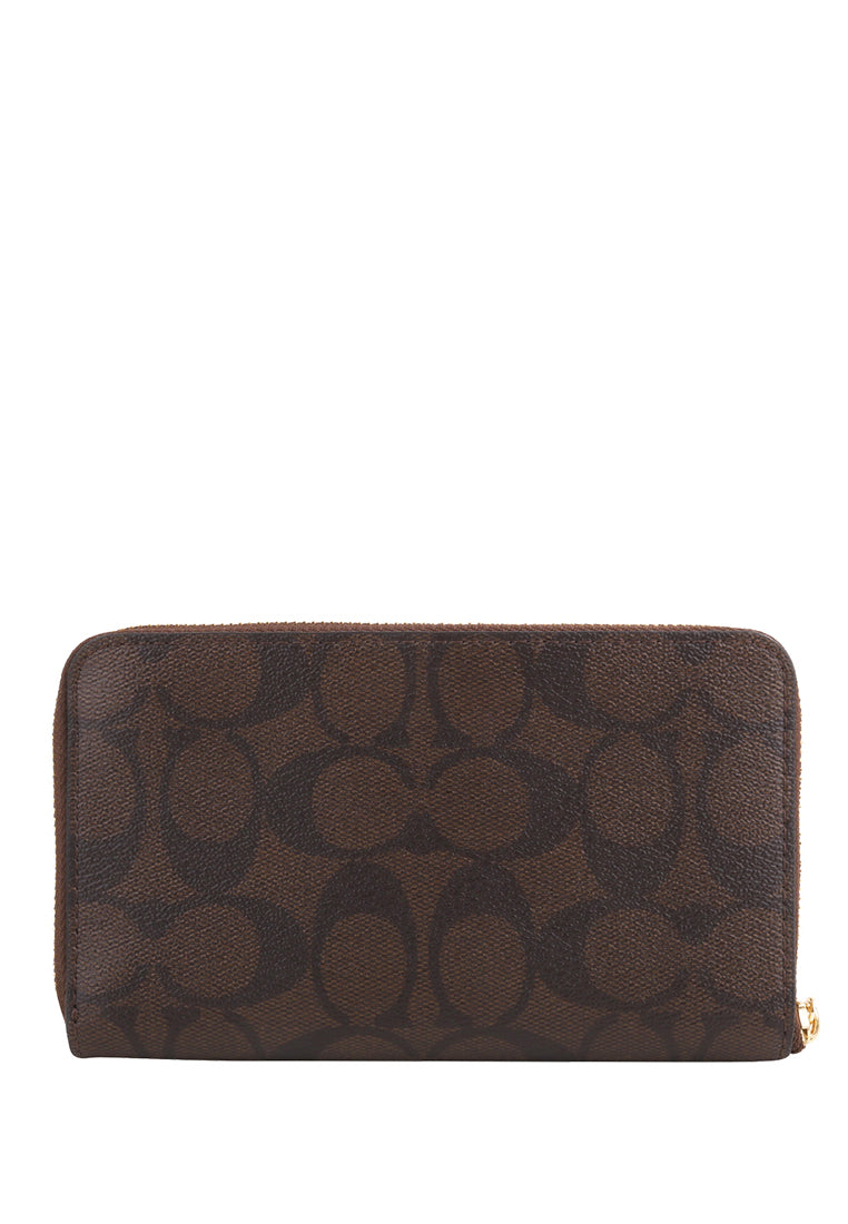 Coach Medium ID Zip Wallet In Signature Canvas - Dark Brown