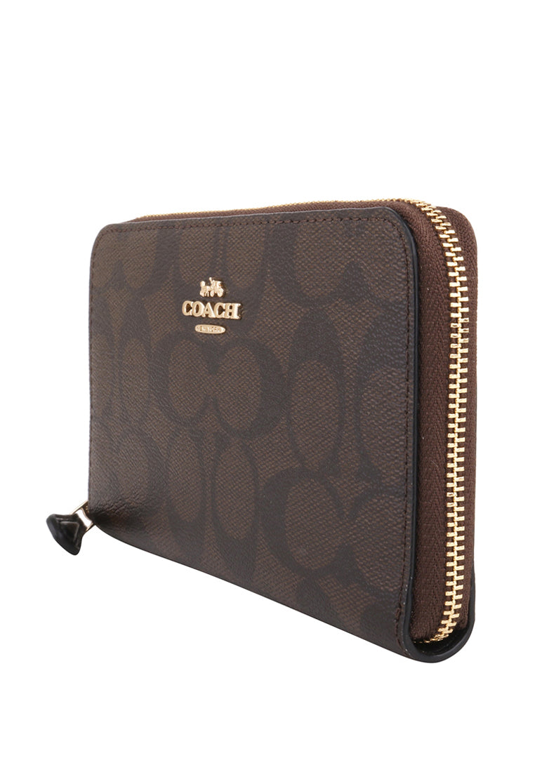 Coach Medium ID Zip Wallet In Signature Canvas - Dark Brown