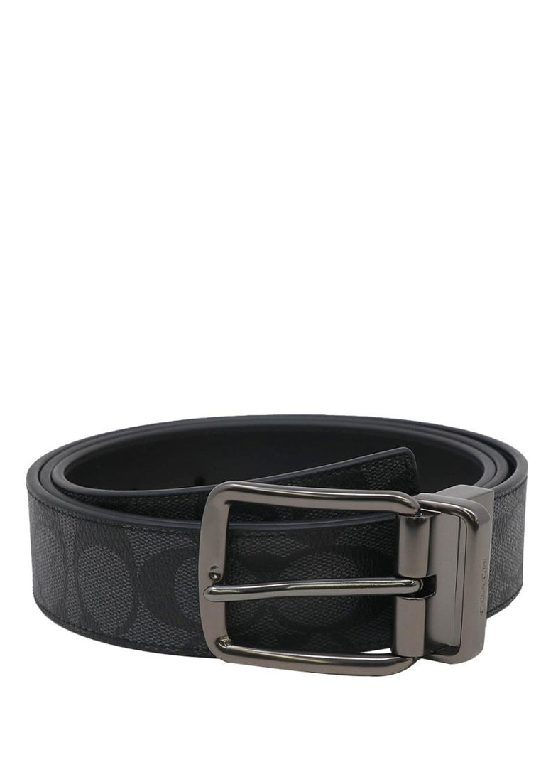 Coach Mens Wide Harness Cut-To-Size Reversible Signature Coated Canvas Belt 38MM - Black
