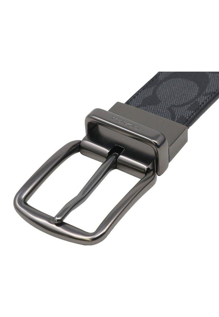 Coach Mens Wide Harness Cut-To-Size Reversible Signature Coated Canvas Belt 38MM - Black