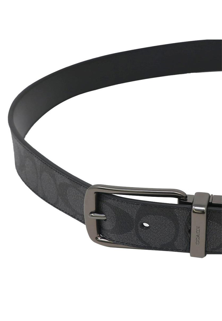 Coach Mens Wide Harness Cut-To-Size Reversible Signature Coated Canvas Belt 38MM - Black