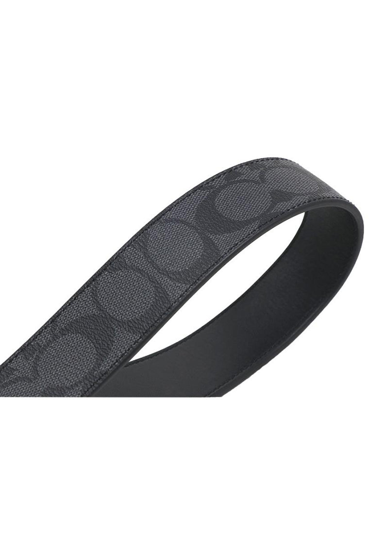 Coach Mens Wide Harness Cut-To-Size Reversible Signature Coated Canvas Belt 38MM - Black