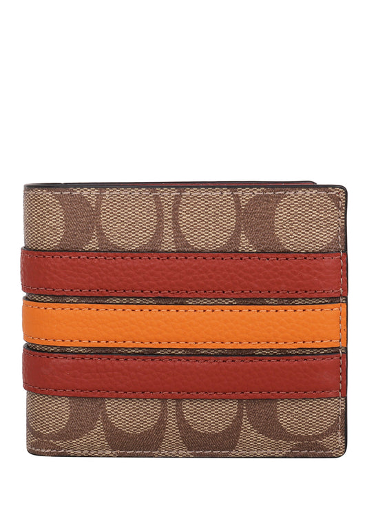 Coach Mens Boxed 3 In 1 Wallet Gift Set In Signature Canvas With Varsity Stripe - Brown/Terracotta