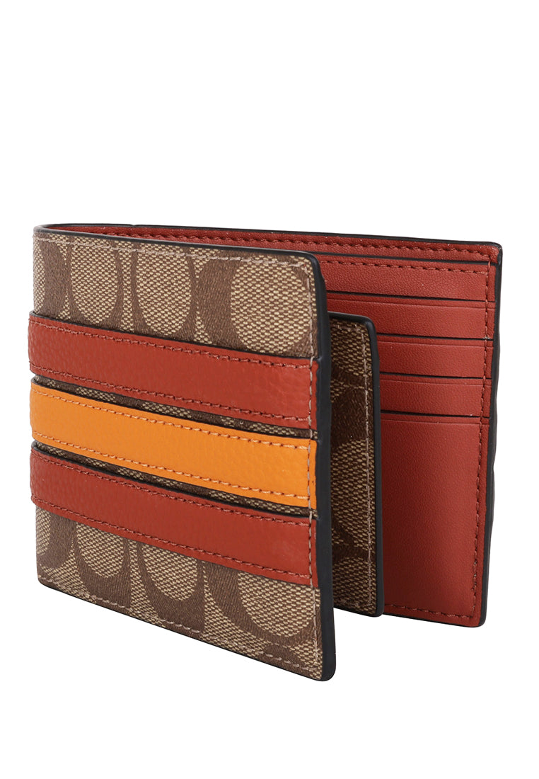 Coach Mens Boxed 3 In 1 Wallet Gift Set In Signature Canvas With Varsity Stripe - Brown/Terracotta