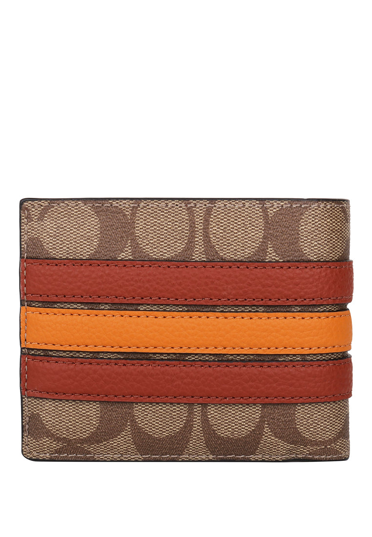Coach Mens Boxed 3 In 1 Wallet Gift Set In Signature Canvas With Varsity Stripe - Brown/Terracotta