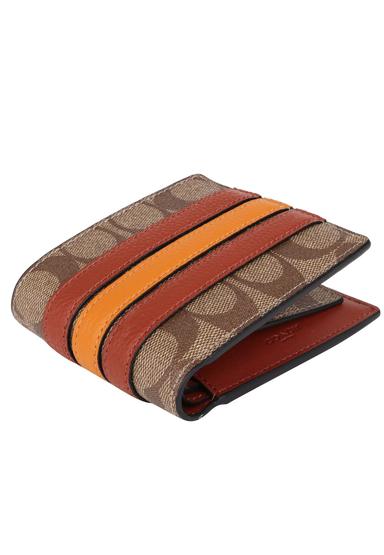 Coach Mens Boxed 3 In 1 Wallet Gift Set In Signature Canvas With Varsity Stripe - Brown/Terracotta