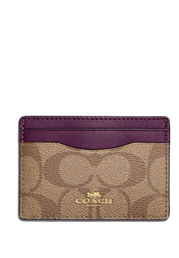 Coach Card Case In Signature Canvas - Brown/Boysenberry