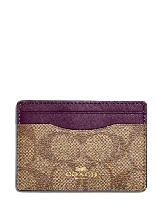 Coach Card Case In Signature Canvas - Brown/Boysenberry