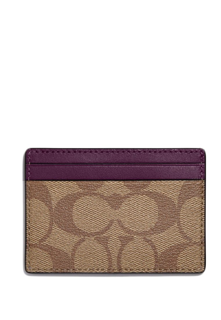 Coach Card Case In Signature Canvas - Brown/Boysenberry